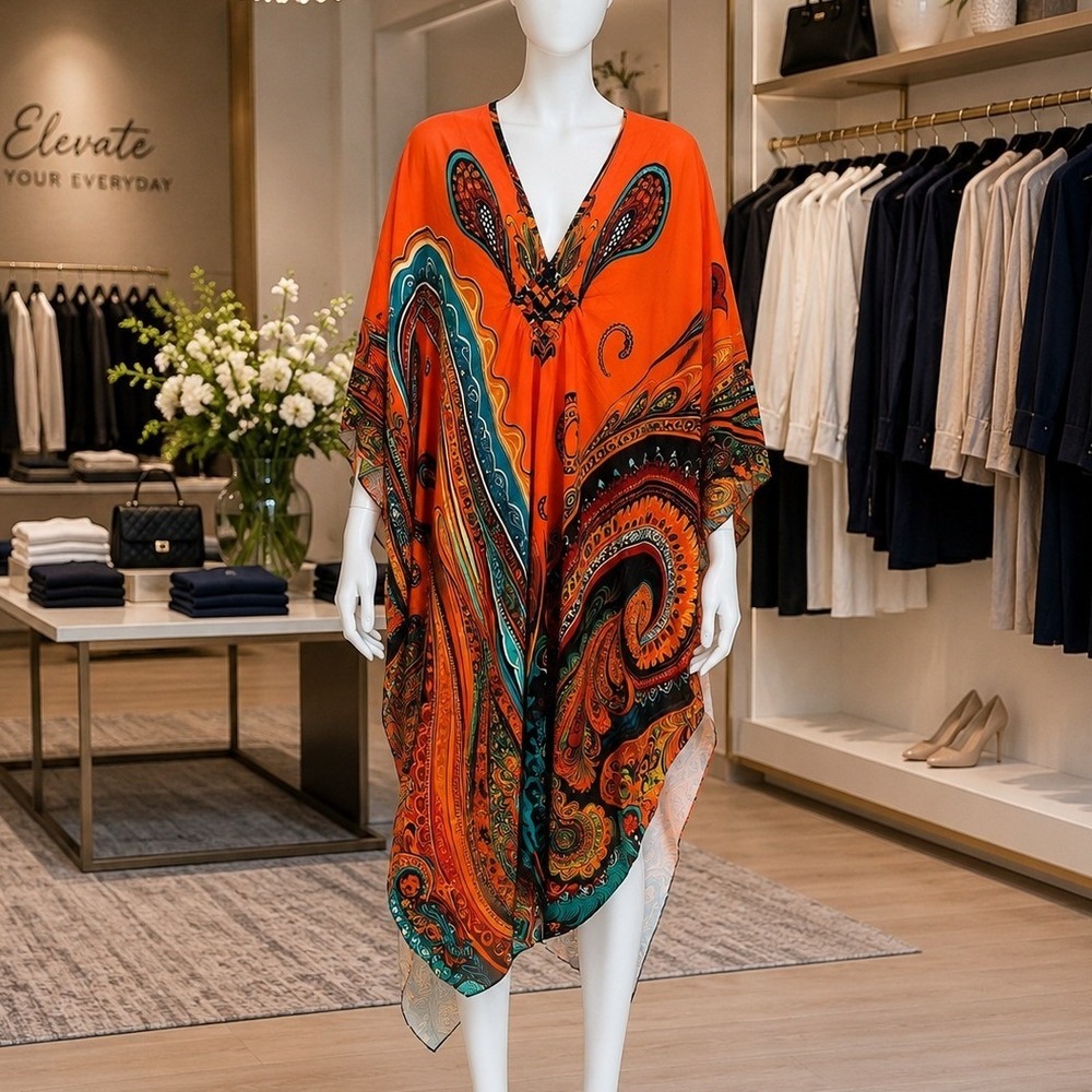 Bsubseach Women Kaftan Paisley Print Boho V-Neck Swim Beach Cover Up One Size